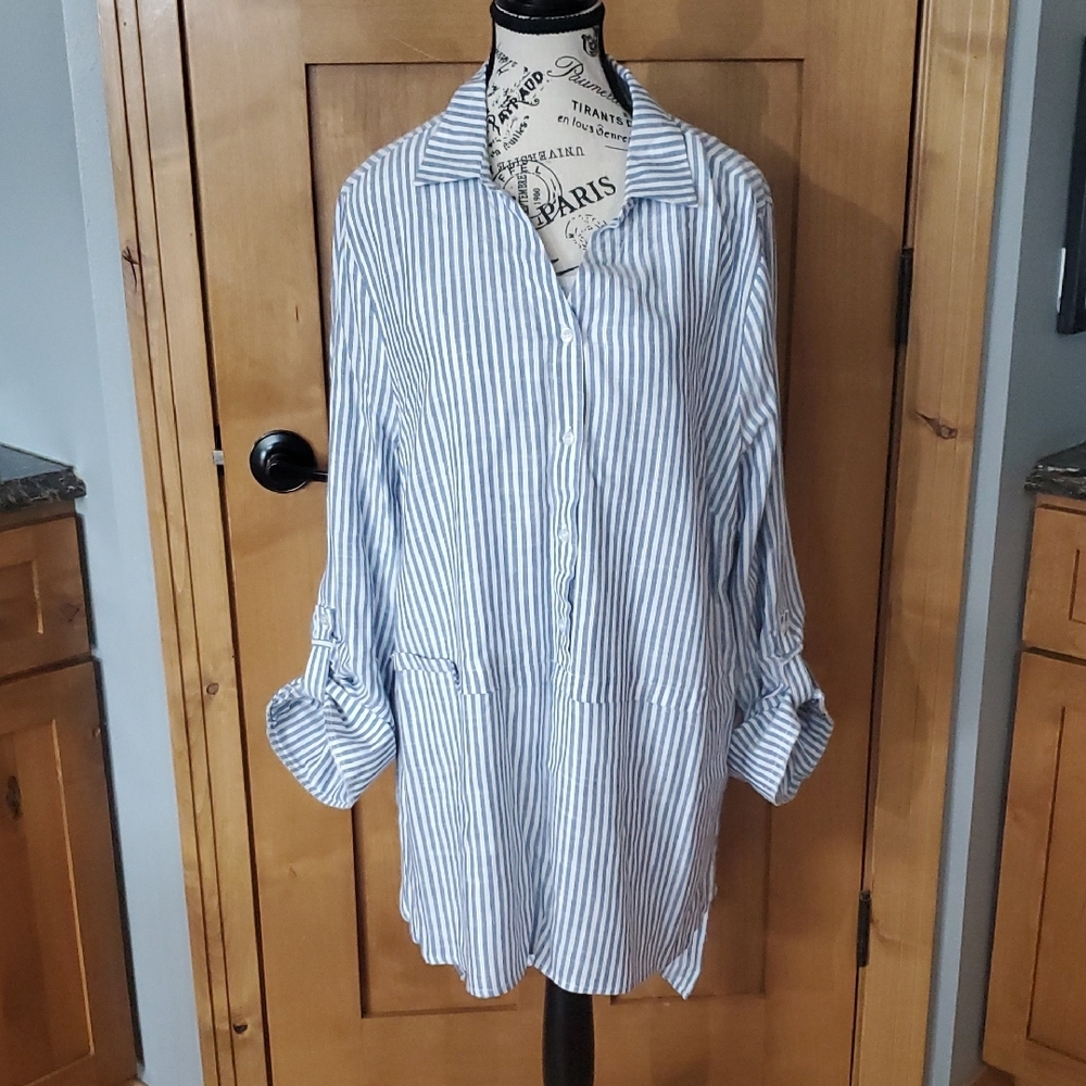 Blue and White Striped Tunic Top
